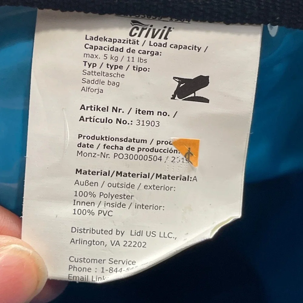 Crivit 330590 Bike Saddle Bag Waterproof Large Bicycle Seat Pouch Pannier Bag